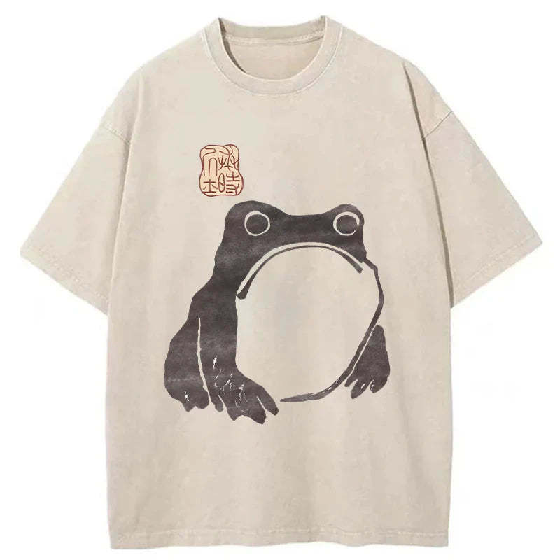 Matsumoto Hoji Woodblock Print Frog Washed T-Shirt Classic Graphic Fashion Tee Gifts For Brother