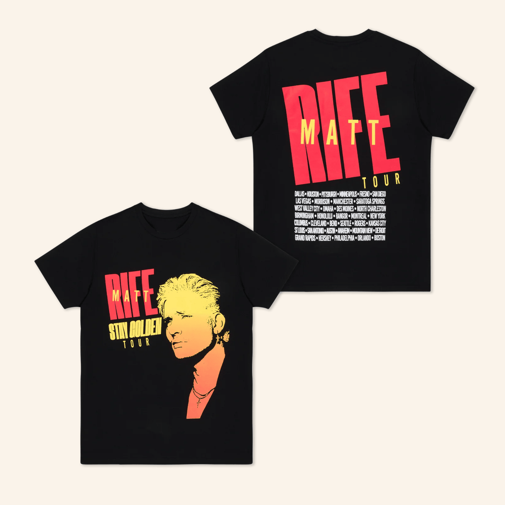 Matt Rife Official Merch Stay Golden Tour Black T-Shirt Gifts For Friends Matt Rife Official Merch Stay Golden Tour Black T-Shirt Gifts For Friends