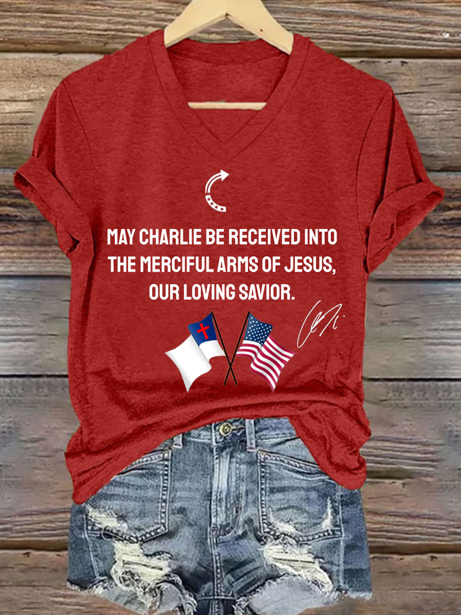 May Charlie Be Accepted Into The Compassionate Arms Of Our Loving Savior Jesus Charlie Kirk Signed Commemorative T Shirt Red We Are Charlie Kirk Merch