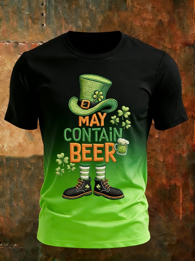 May Contain Beer St Patricks Day Shirt Funny Leprechaun Irish Beer Tee Best Gift For Him