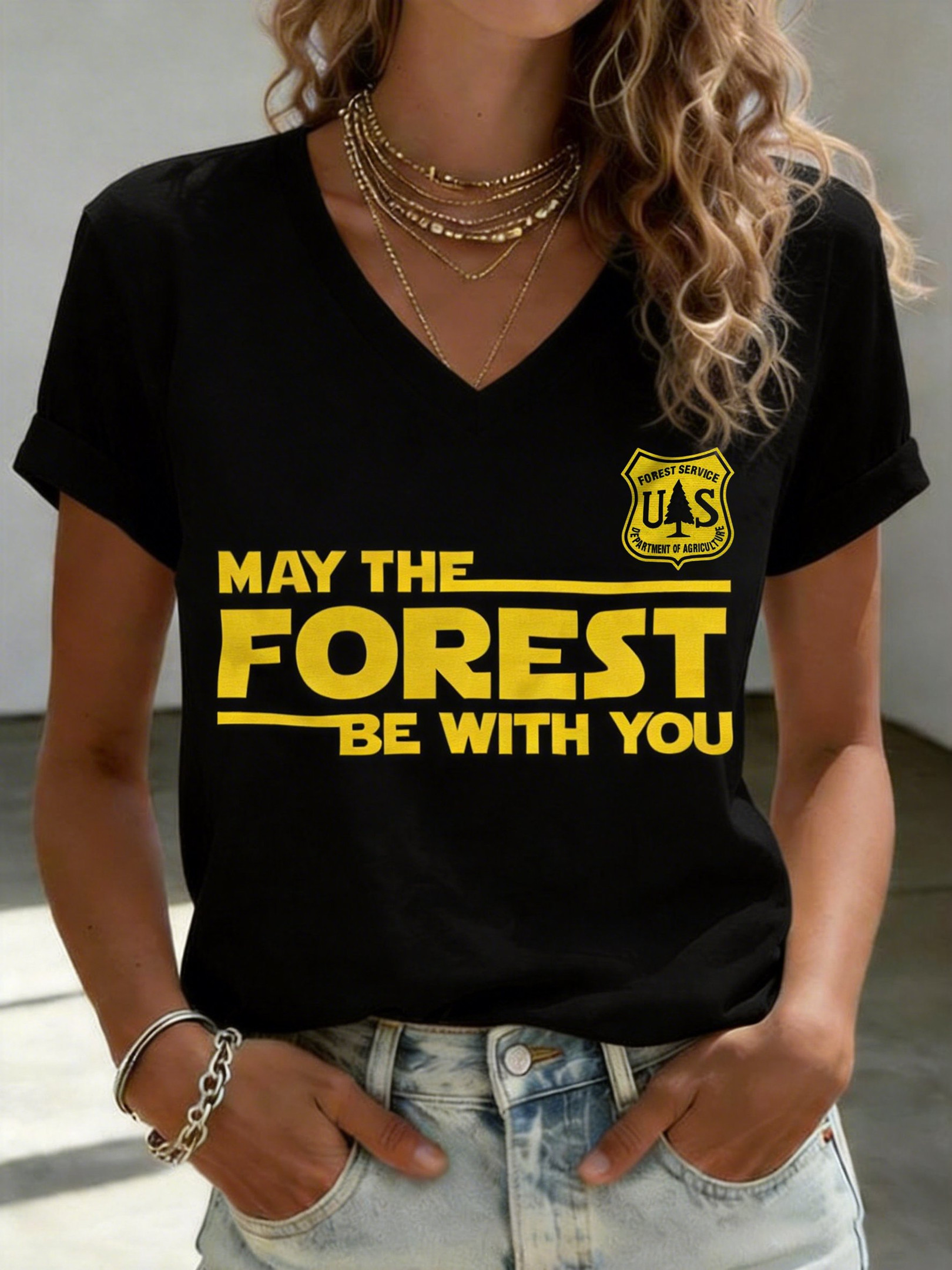 May The Forest Be With You V-Neck Shirt Rebuilding The USFS Merch Fun Gift For Park Rangers