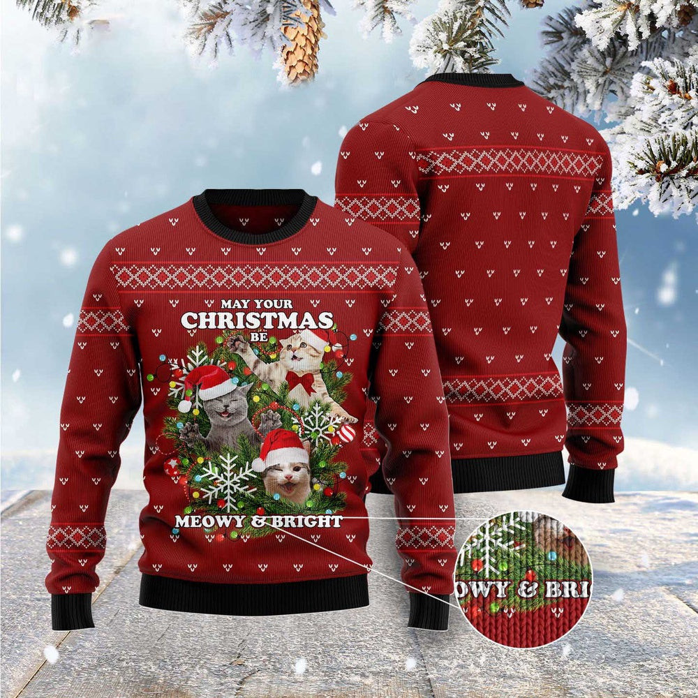 May Your Christmas Be Meowy & Bright Ugly Christmas Sweater Funny Ugly Christmas Sweater Gifts For Couples