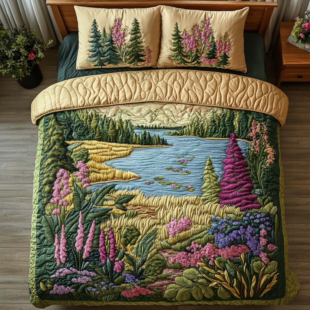 Meadow Awakening Quited Bedding Set Perfect Bedding Gift Set for Family and Friends