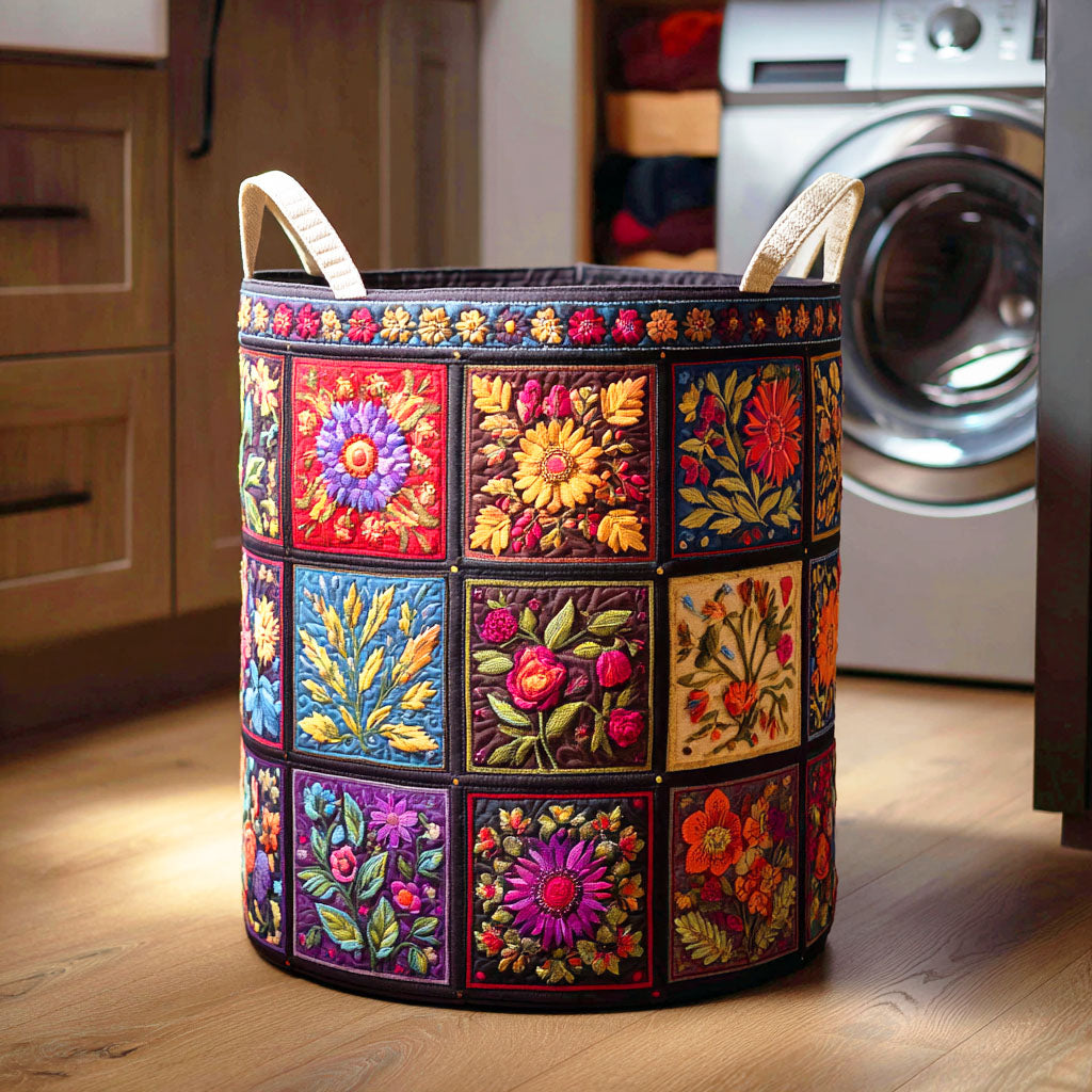 Meadow Bloom Mix Quilted Laundry Basket Perfect Gift For College Dorm