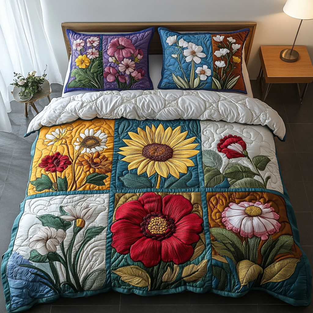 Meadow Bloom Quilted Bedding Set Bedroom Decorations Christmas Gifts For Flower Lovers