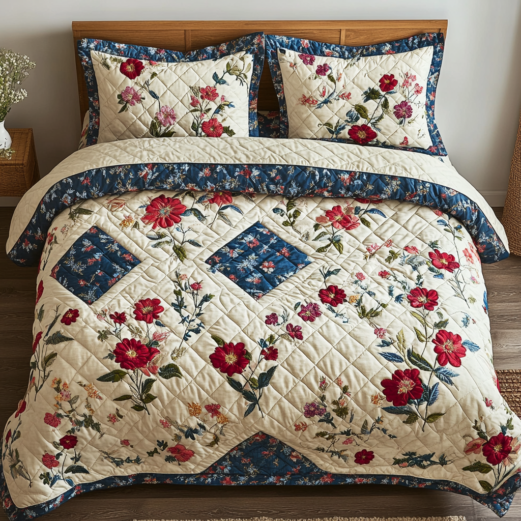Meadow Bloom Quilted Bedding Set Perfect Bedroom Gift Set to Show You Care