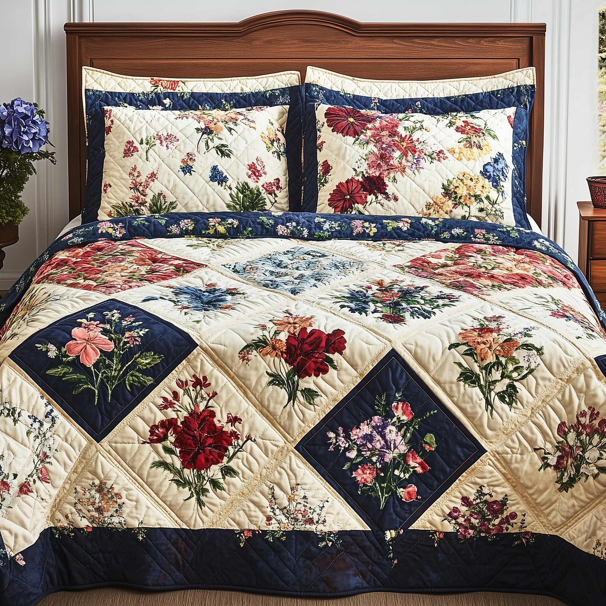 Meadow Blooms Patchwork Quilted Bedding Set Duvet Cover Bed Sheet Daughter To Mum Gifts
