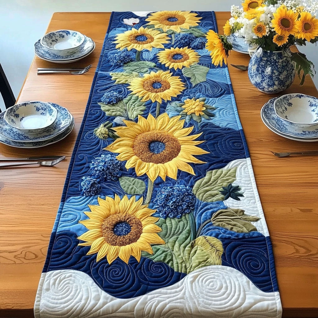 Meadow Breeze Blooms Quilted Table Runner Yellow Floral Table Runner Dining Table Ideas