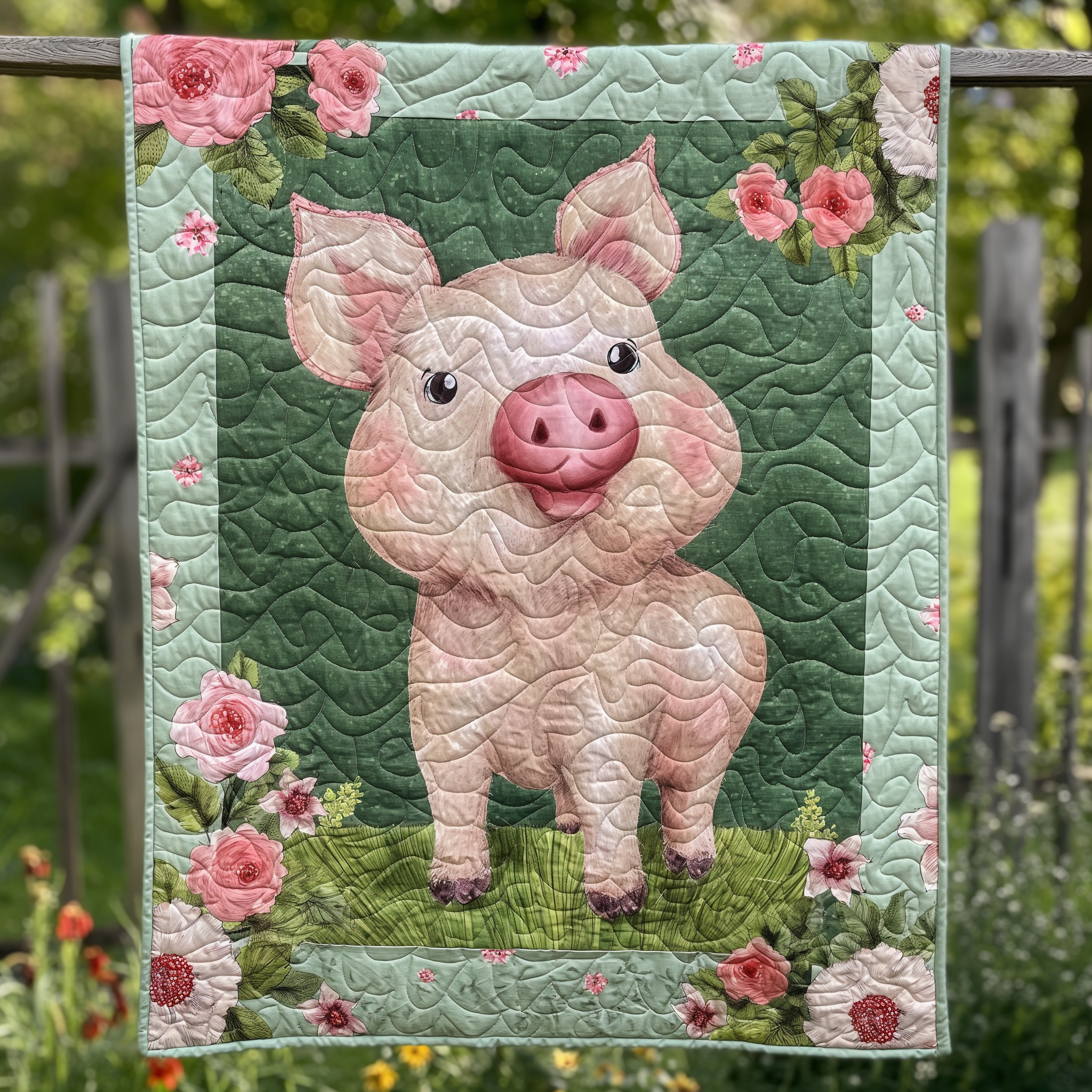Meadow Breeze Pig Quilted Blanket Cute Christmas Blankets