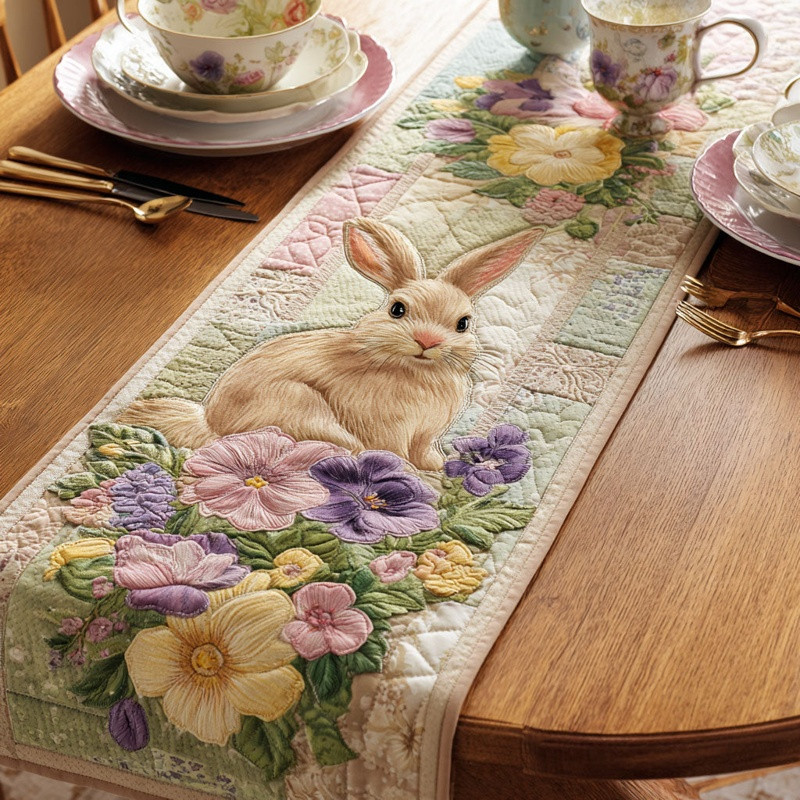 Meadow Bunny Quilted Table Runner Easter Spring Table Decor Best Gift For Easter Lovers