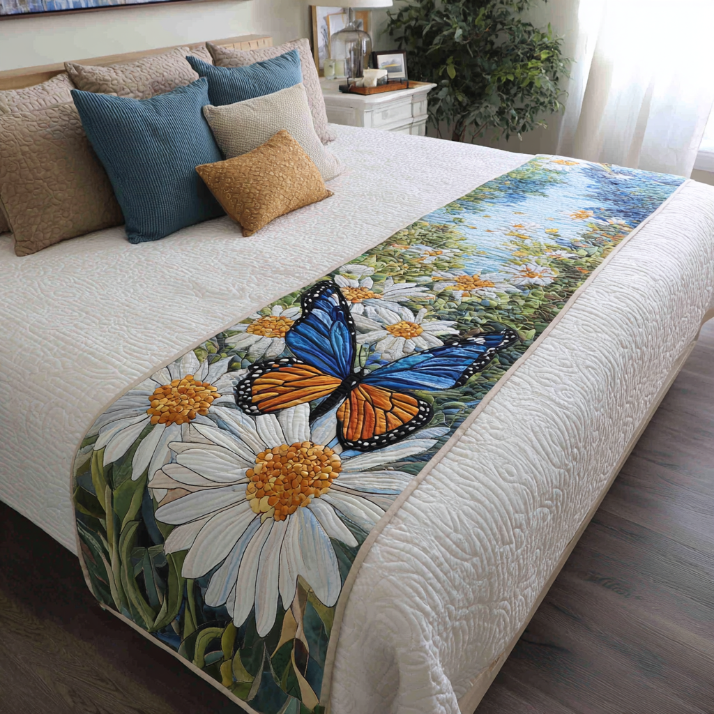 Meadow Butterfly Quilted Bed Runner Bed Decorations Gifts With Butterfly Theme