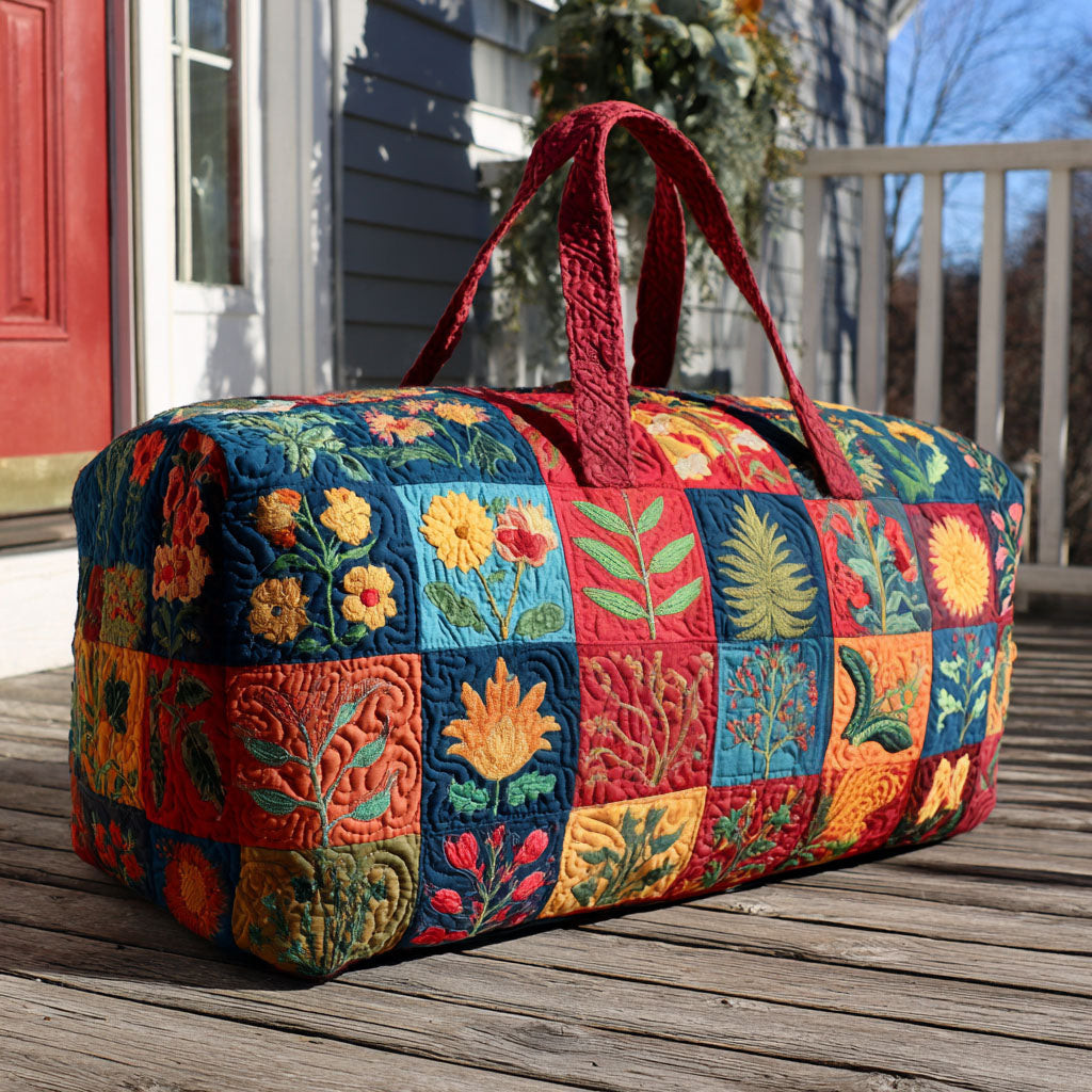 Meadow Charm Quilted Duffle Bag Floral Nature Travel Bag Best Gift For Garden Lovers Camping Outdoor