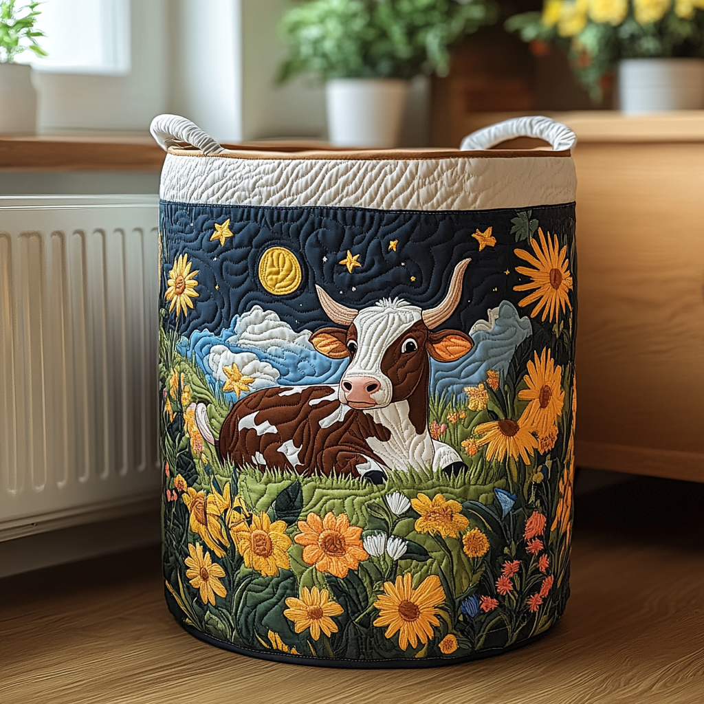 Meadow Cow Quilted Laundry Basket Spring Merch Pick