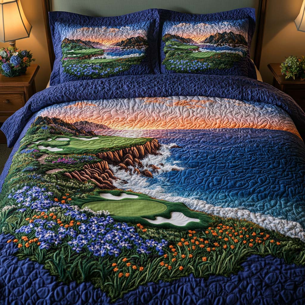 Meadow Creek Golf Course Quilted Bedding Set Best Comforter Sets Top Gifts For Golfers