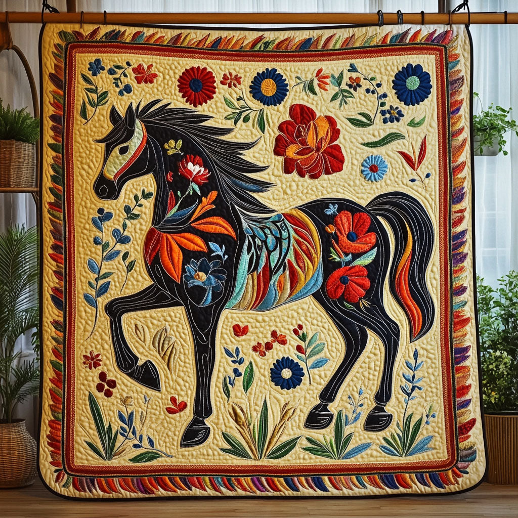 Meadow Dance Quilted Blanket Bedroom Xmas Decor Gifts For New Horse Owners
