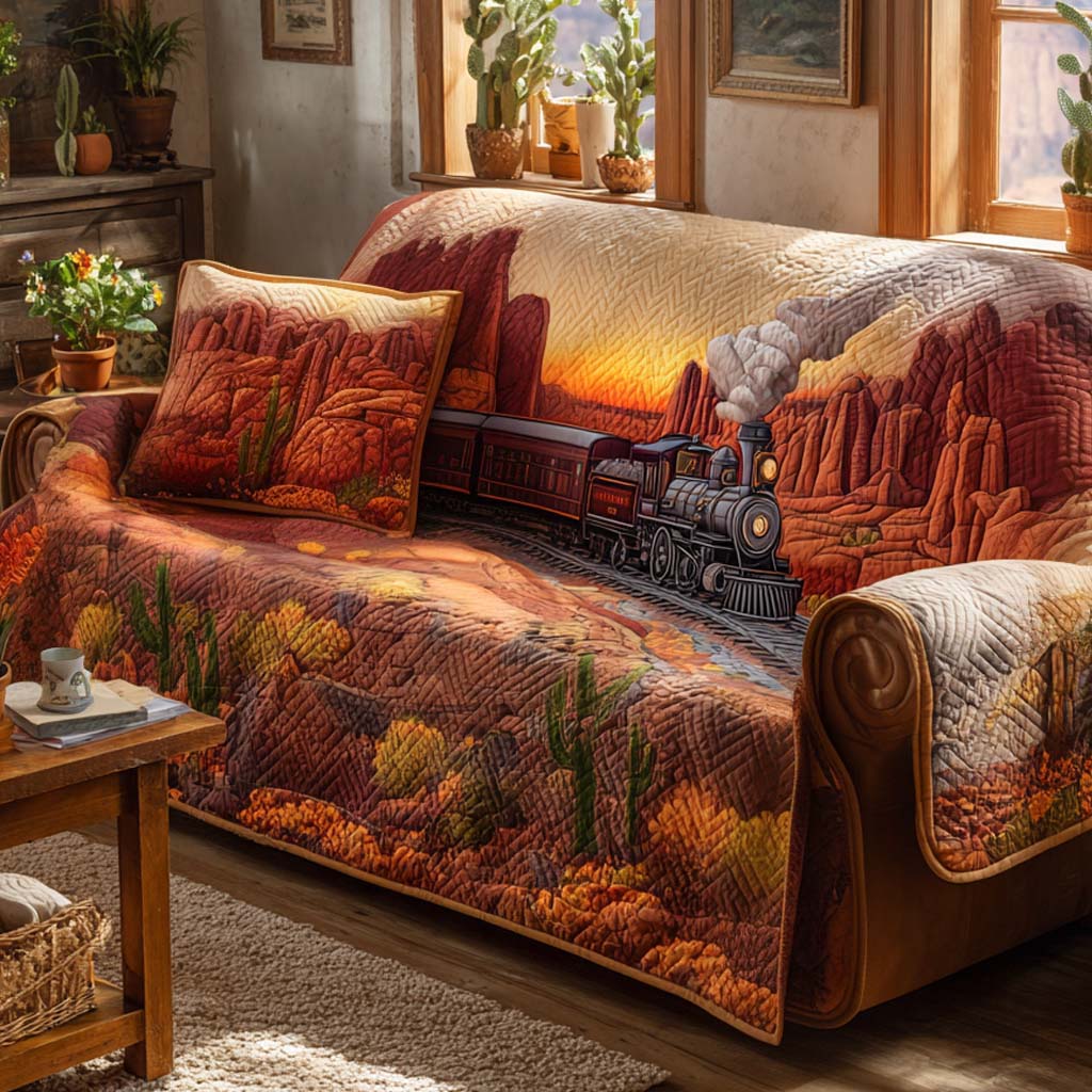 Meadow Dawn Quilted Sofa Cover Holiday Living Room Decor Christmas Cactus Gift