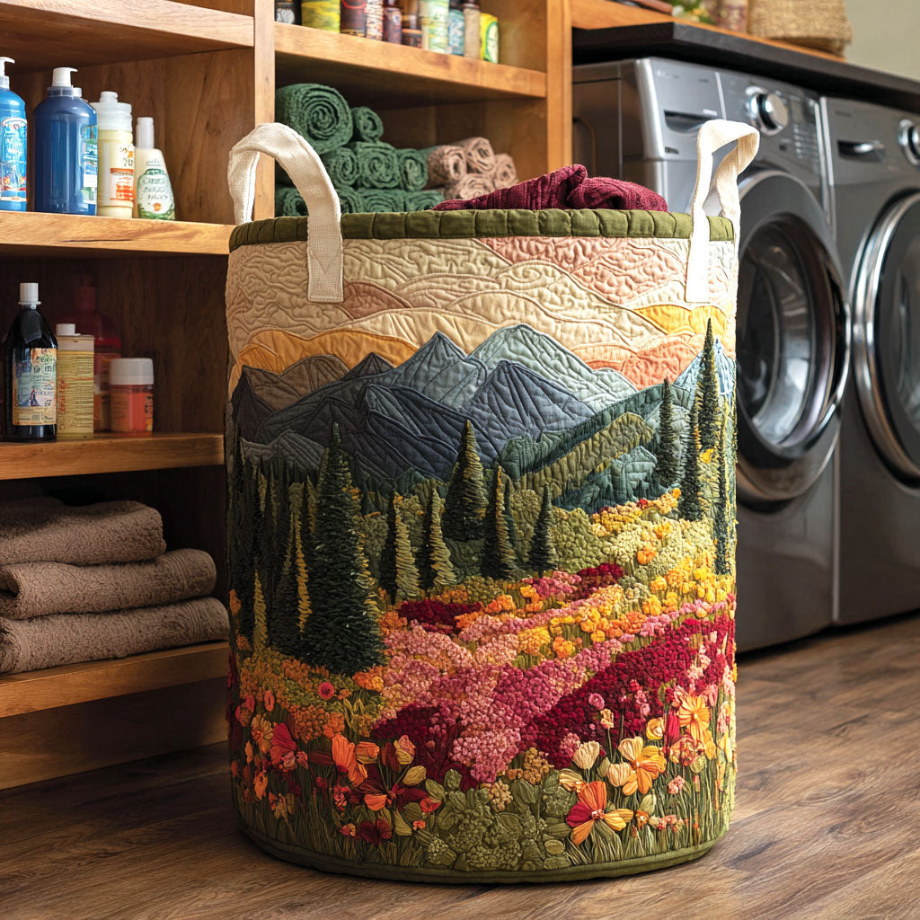 Meadow Escape Quilted Laundry Basket Quilted Fabric Laundry Bin for Organized Living