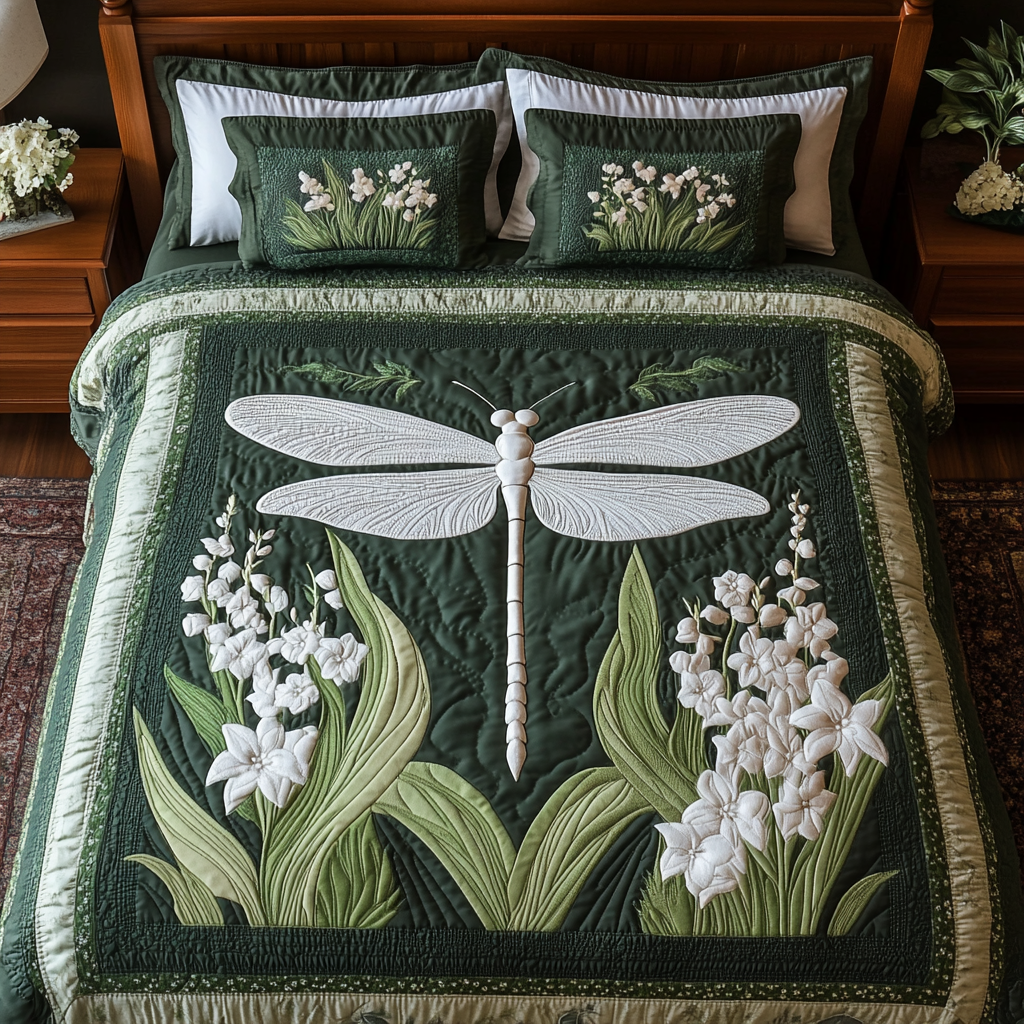 Meadow Flight Quilted Bedding Set Bed Decorations Dragonfly Gifts For Lady