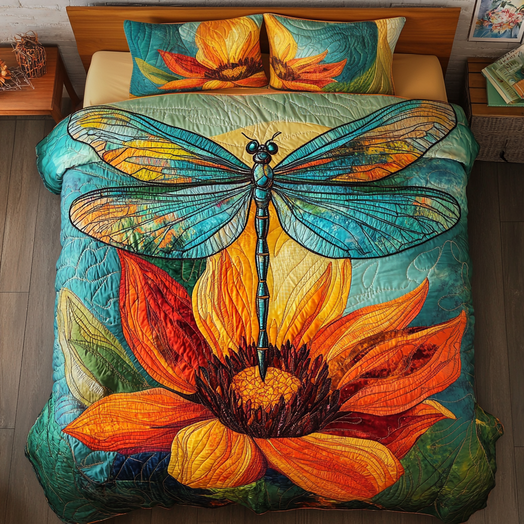 Meadow Flight Quilted Bedding Set Best Comforter Sets Gifts For Dragonfly Lovers