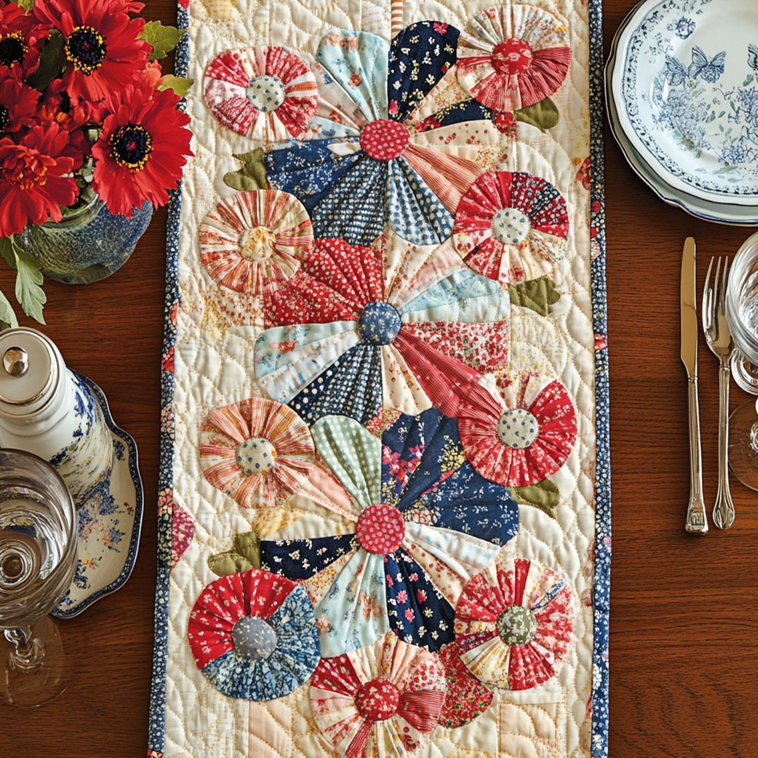 Meadow Flowers Quilted Table Runner Dinner Table Decor Christmas Gifts For Flower Lovers