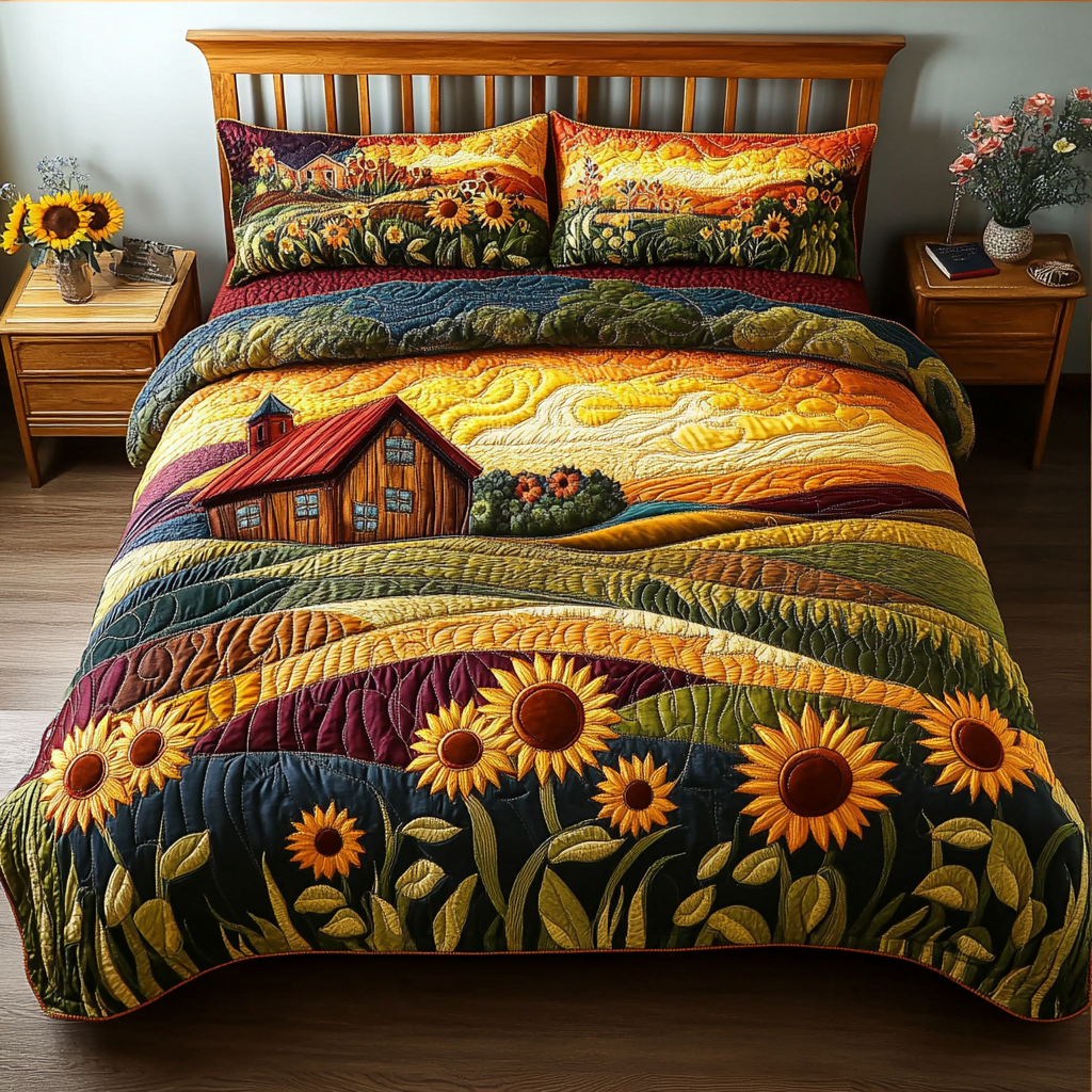 Meadow Glow Quilted Bedding Set Bed Decor Ideas Sunflower Presents