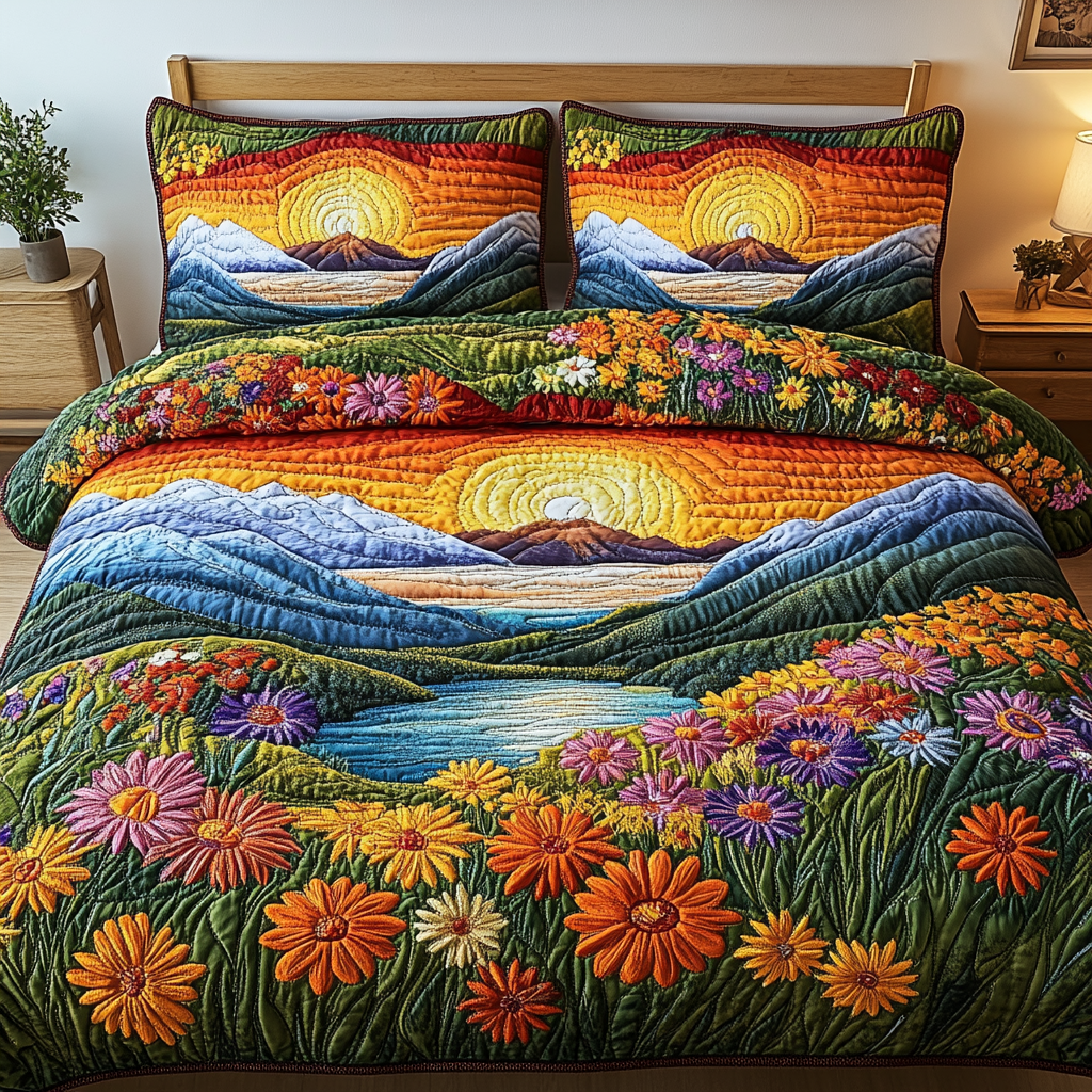 Meadow Glow Quilted Bedding Set Classic Bedding Set That Enhances Your Sleep Space