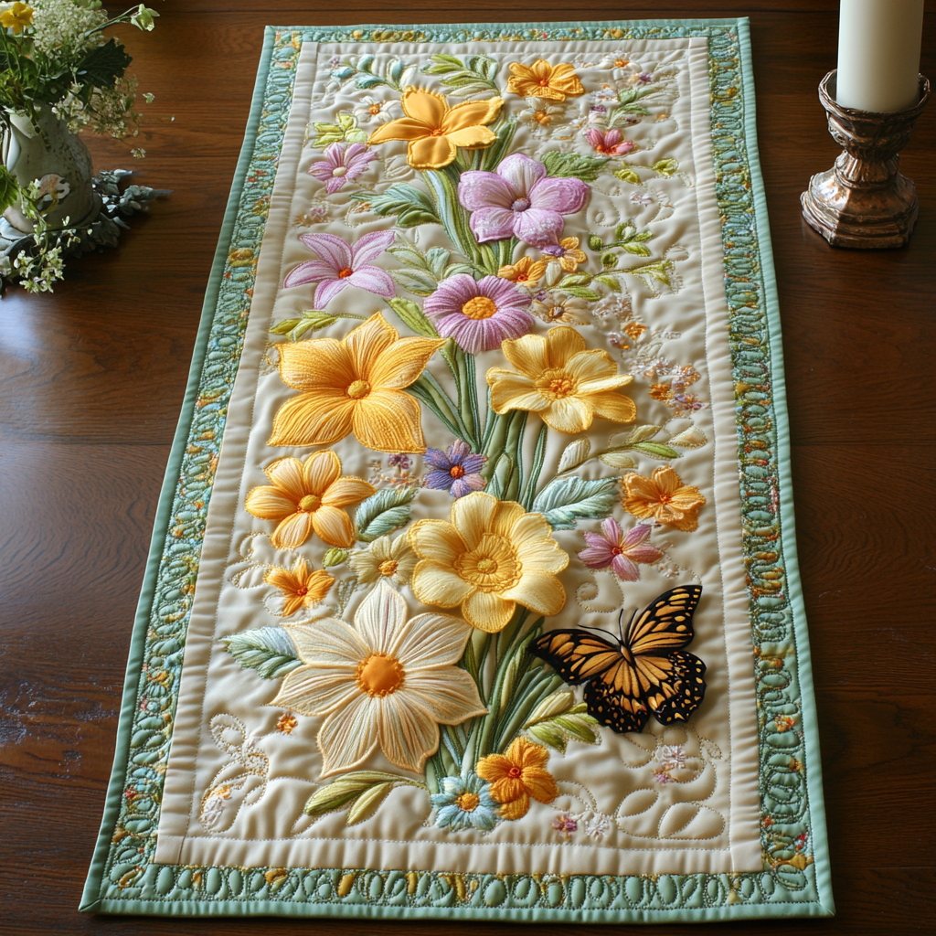 Meadow Glow Quilted Table Runner Floral Table Runner Good Family Gifts