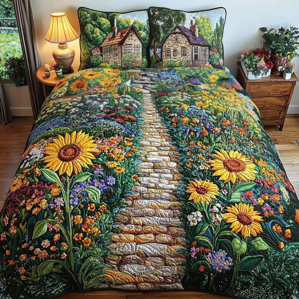 Meadow Gold Quilted Bedding Set Bed Decorations Gifts For Sunflower Lovers