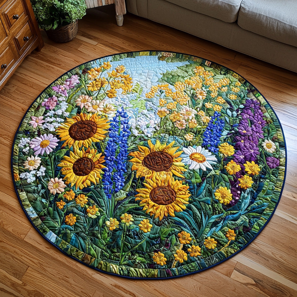Meadow Gold Quilted Round Mat Door Entrance Decor Best Gifts For Flower Lovers