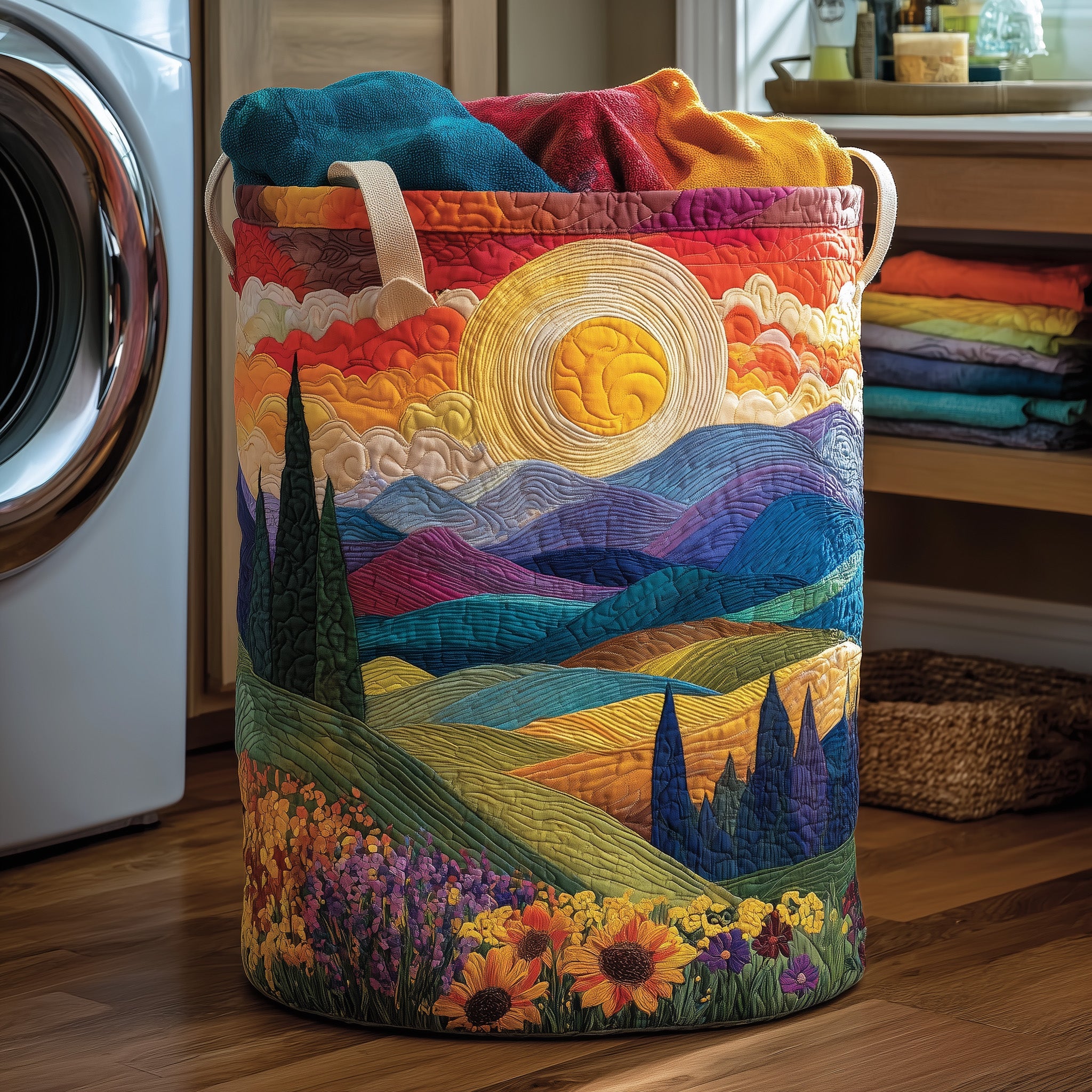 Meadow Heaven Quilted Laundry Basket Durable Fabric Clothes Basket Gifts Best For Mom