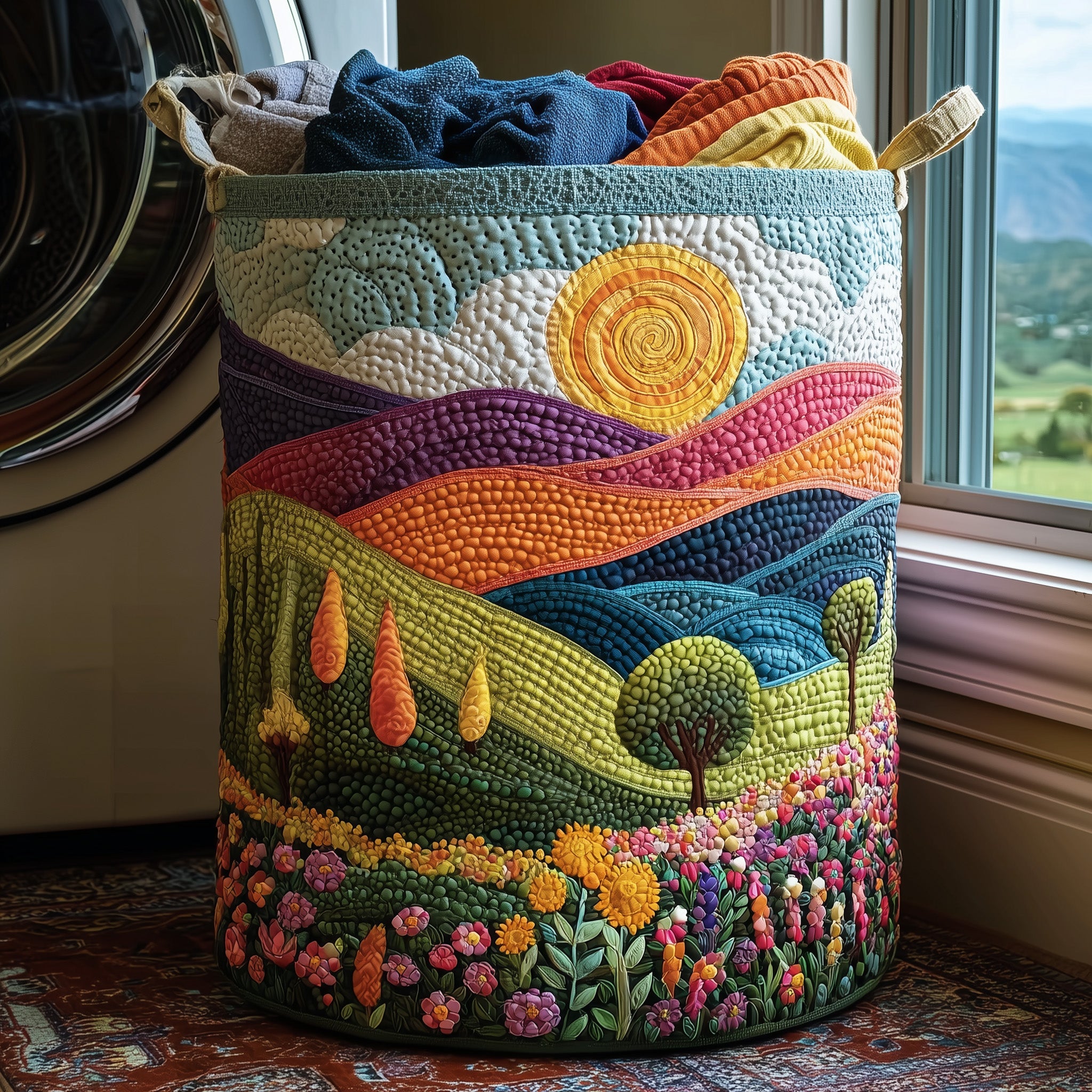 Meadow Heaven Quilted Laundry Basket Durable Fabric Clothes Basket Organizer Gifts For Mom