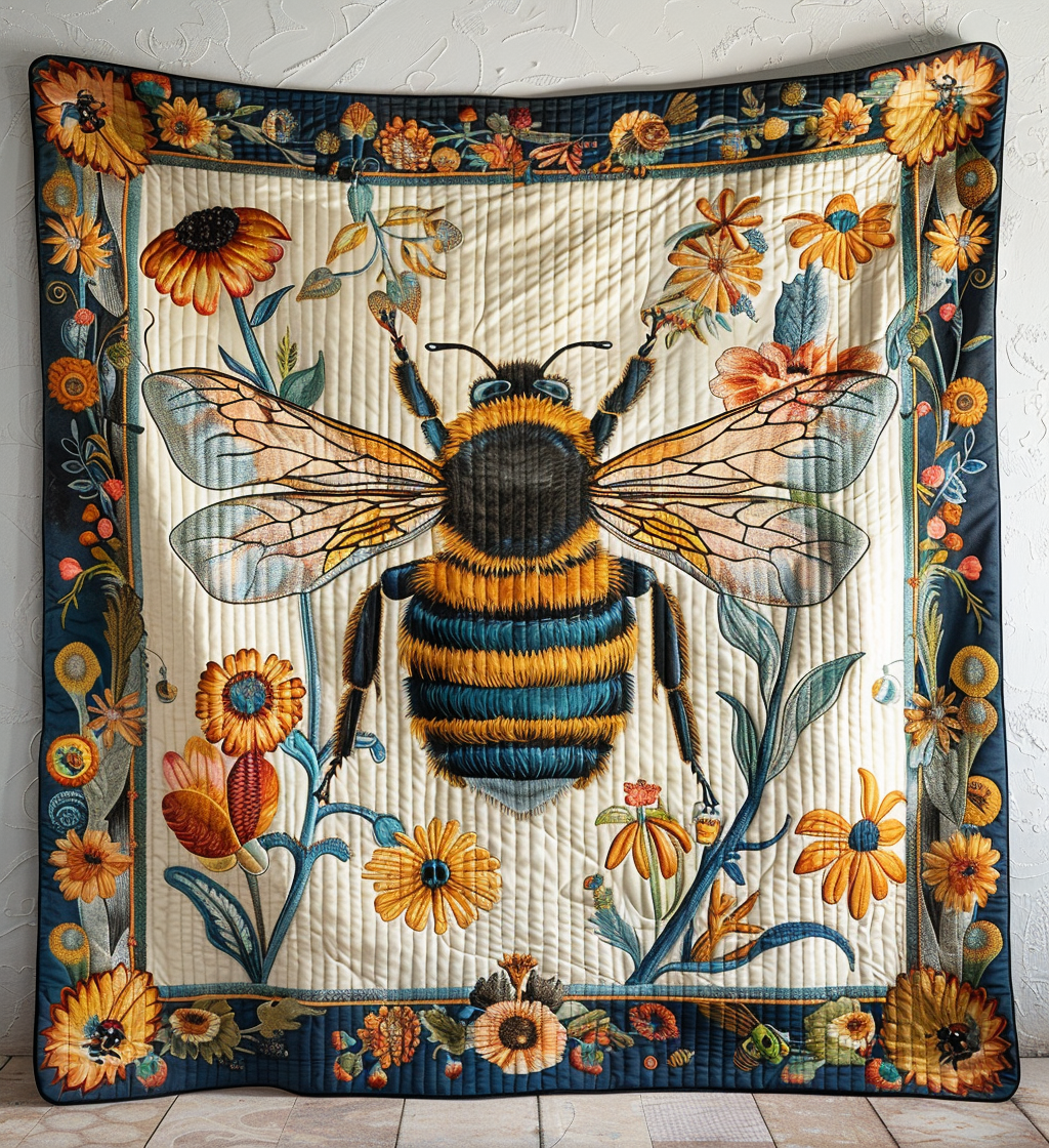 Meadow Inspired Bee Quilted Blanket Cute Fuzzy Blankets