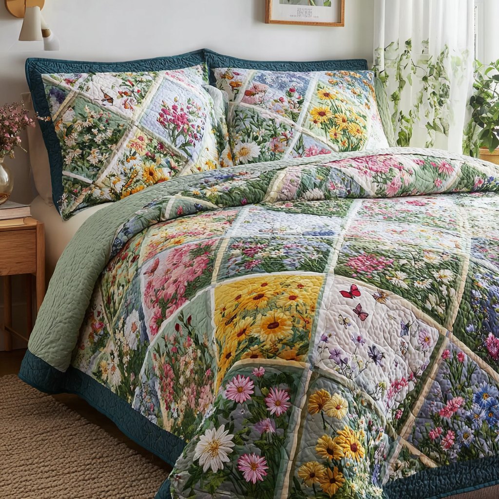 Meadow Joy Quilted Bedding Set Beautiful Bedding Merch Gift for a Peaceful Sleep
