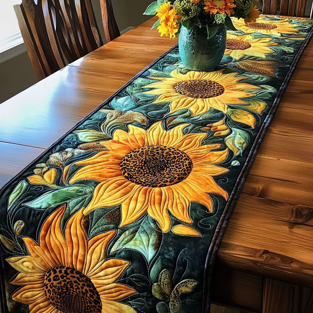 Meadow Joy Quilted Table Runner Kitchen Table Decor Sunflower Gift Items