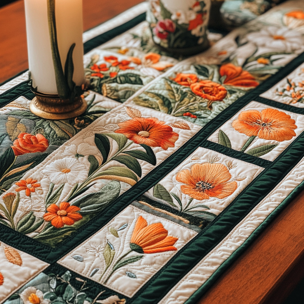 Meadow Lace Quilted Table Runner Dining Table Decor Daisy Gifts For Mom