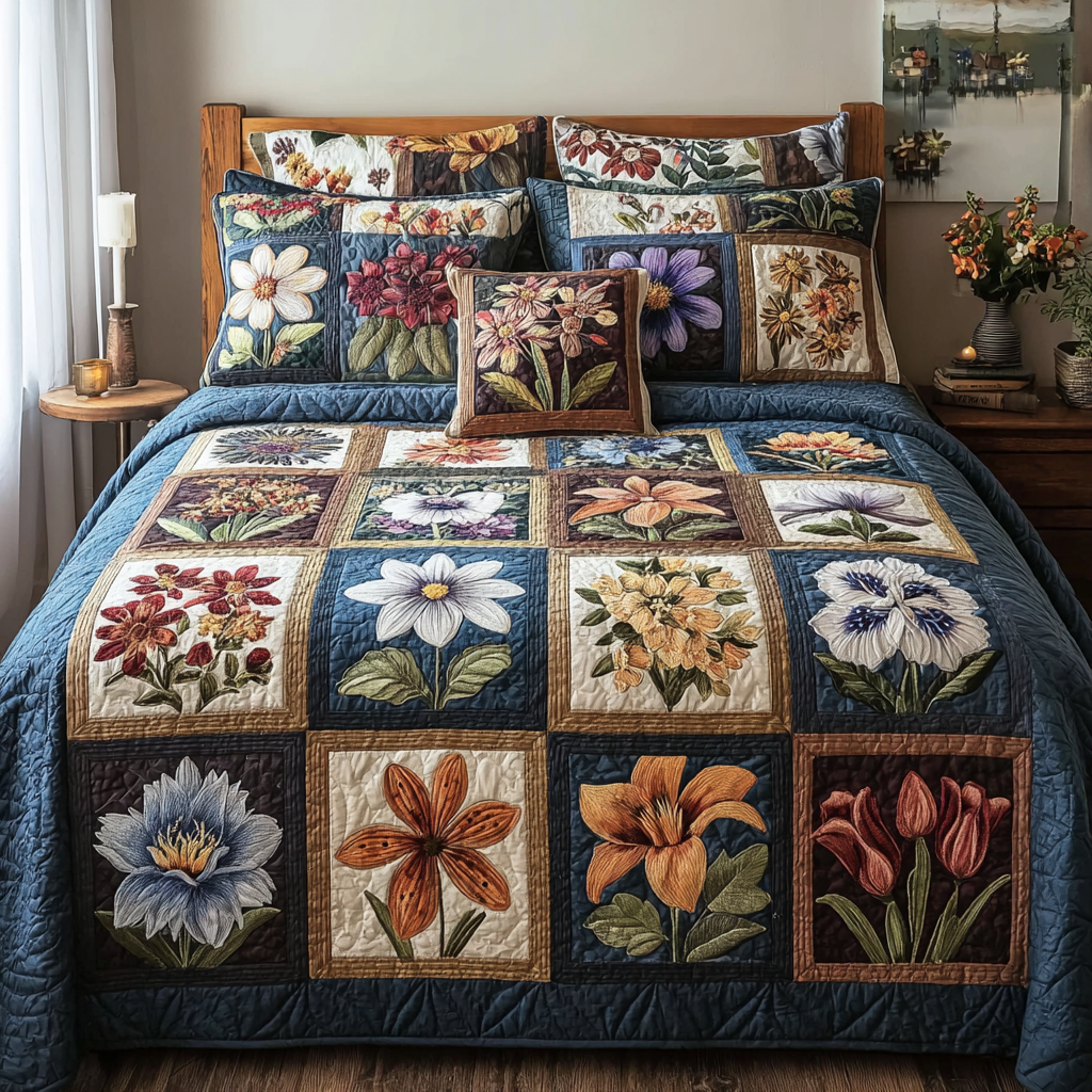 Meadow Magic Quilted Bedding Set Cozy Comforter Set for Winter Warmth