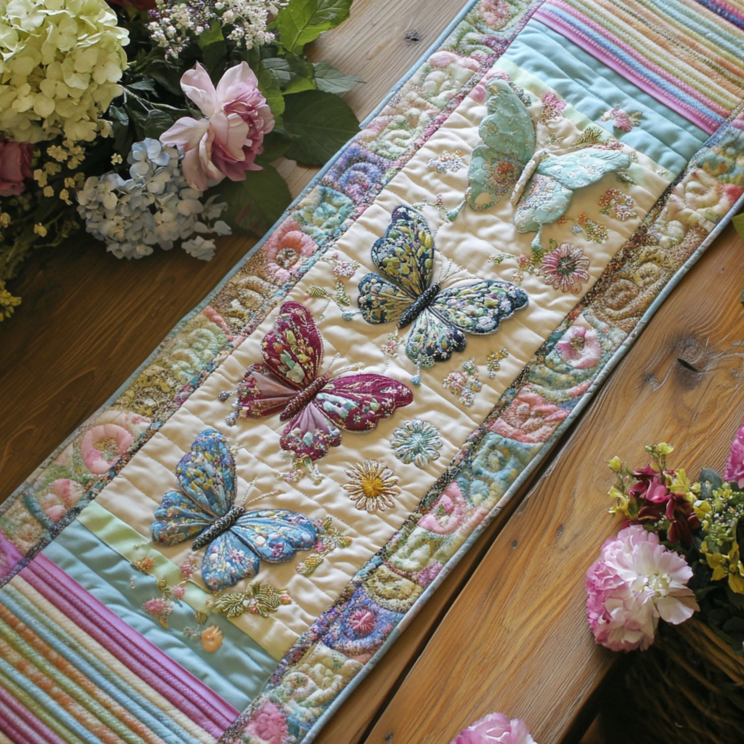 Meadow Melody Quilted Table Runner Dining Room Table Decor Ideas Butterfly Gifts For Girl