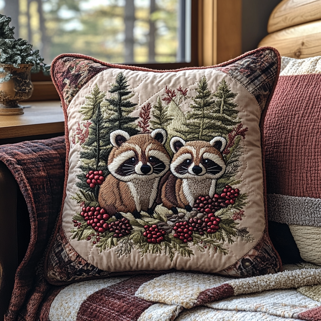 Meadow Mischief Quilted Pillow Case Decorative Pillow Cases Raccoon Gift Ideas