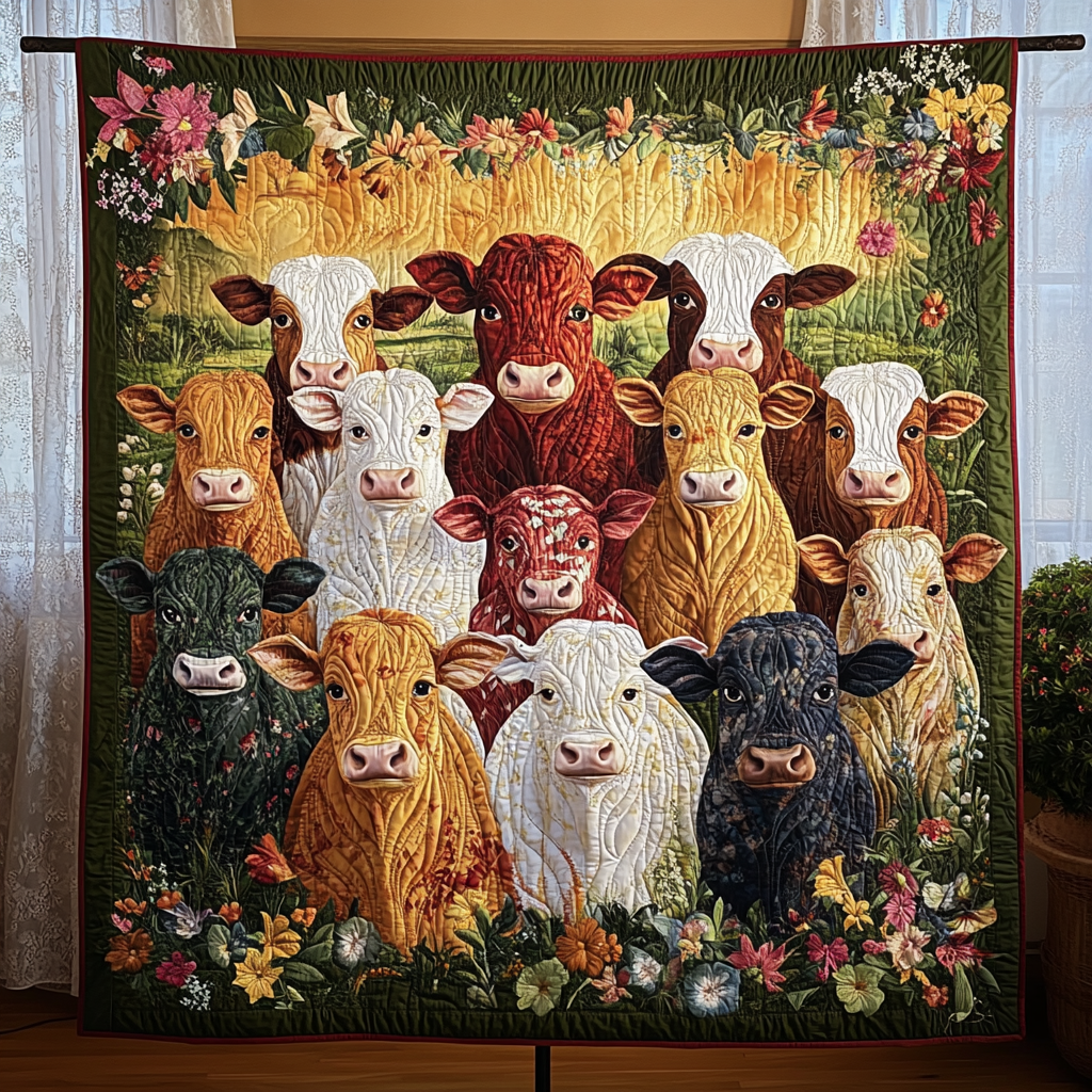 Meadow Moods Quilted Blanket Best Throw Blanket Presents For Cow Lovers