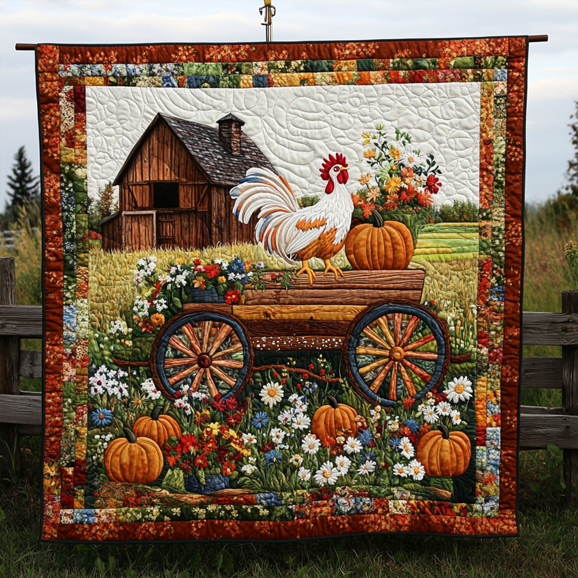 Meadow Mornings Quilted Blanket Winter Decor Blanket Unique Gifts For Chicken Lovers