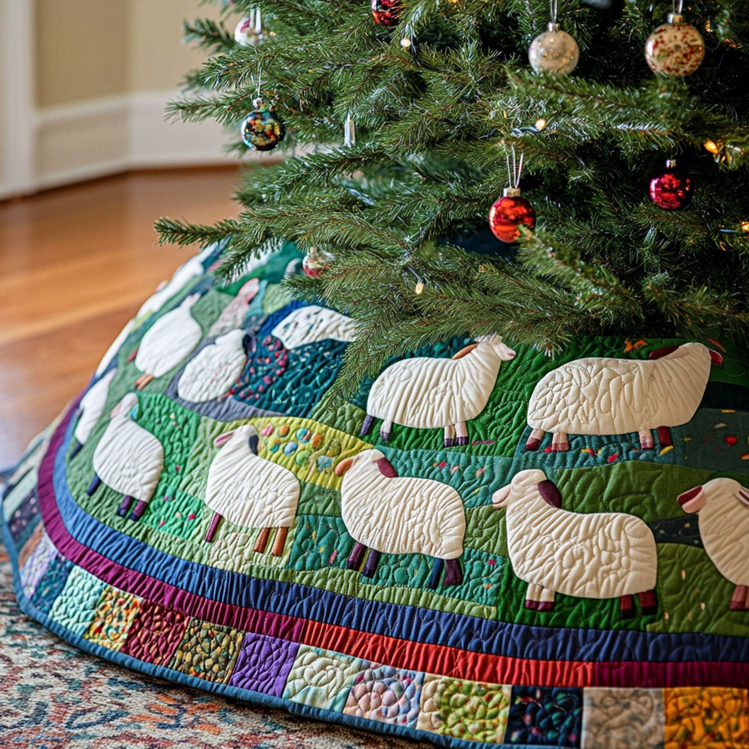 Meadow Mornings Quilted Christmas Tree Skirt Classic Christmas Home Decor