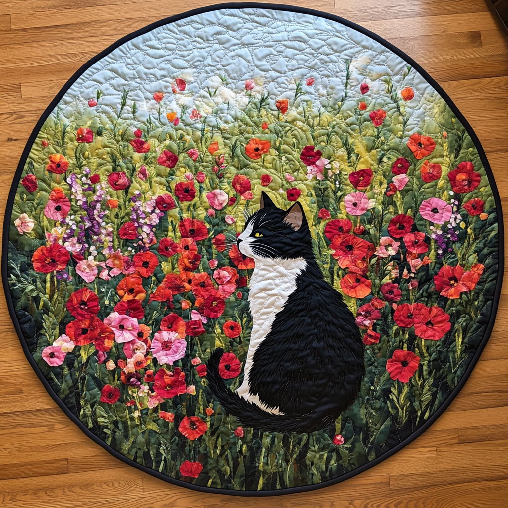 Meadow Muse Quilted Round Mat Home Entrance Decor Ideas Christmas Gifts For Cat Owners