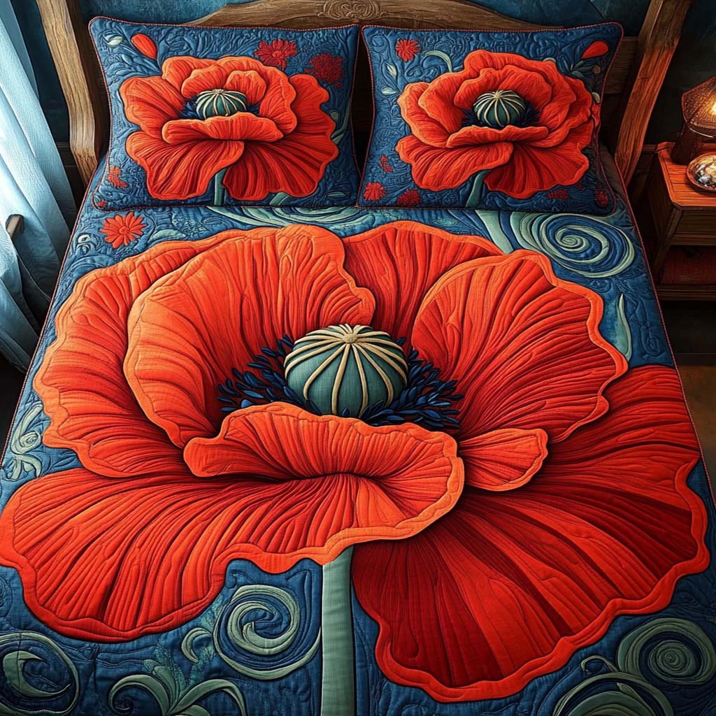 Meadow of Fire Quilted Bedding Set Holiday Duvet Cover Set Family Xmas Presents