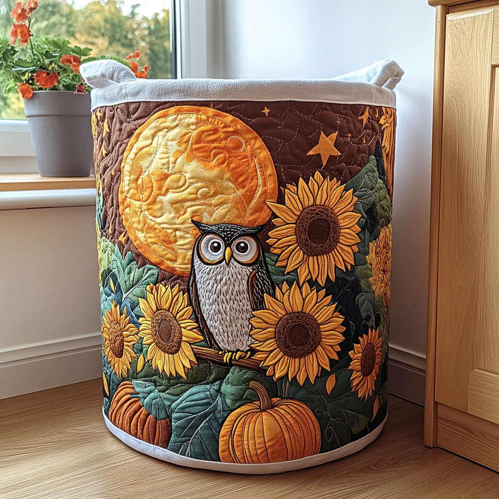 Meadow Owl Quilted Laundry Basket Summer Merch Vibes