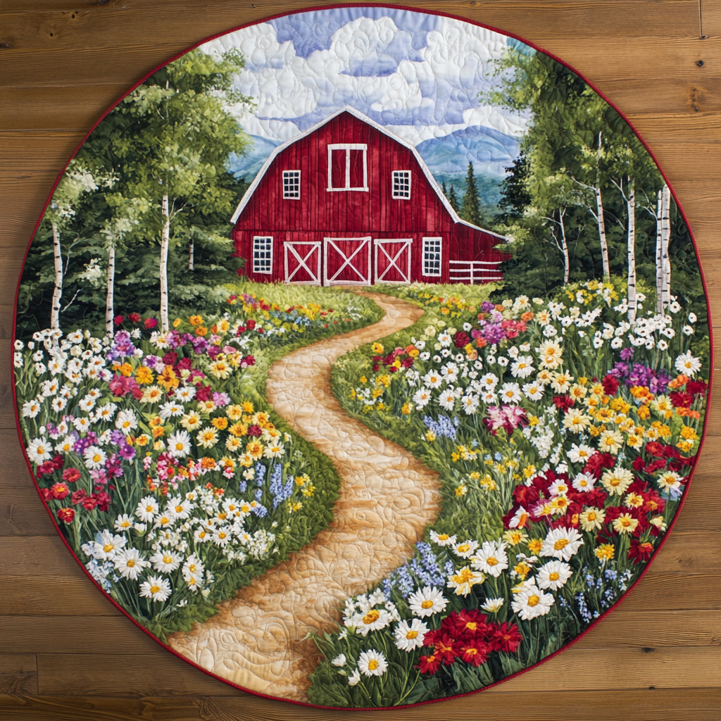 Meadow Path Quilted Round Mat Home Front Door Design Happy Fathers Day Farmer