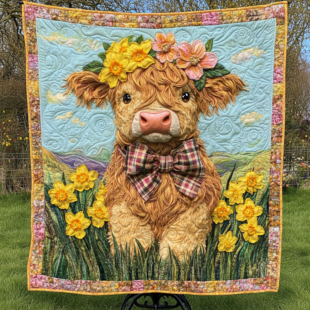 Meadow Princess Bloom Quilted Blanket Bed Christmas Decor Gifts For Highland Cow Lovers