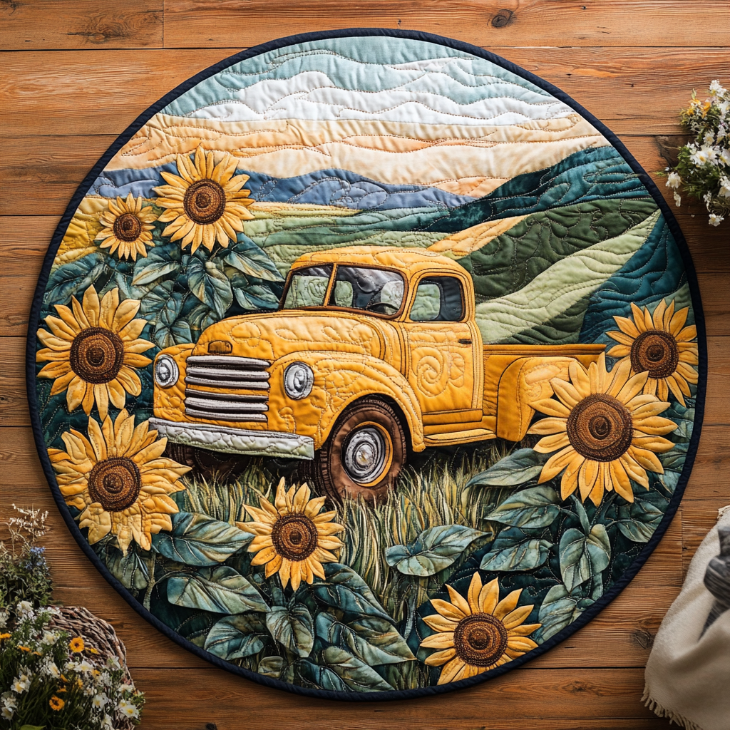 Meadow Ride Quilted Round Mat Outdoor Entryway Decor Fun Gifts For Farmers