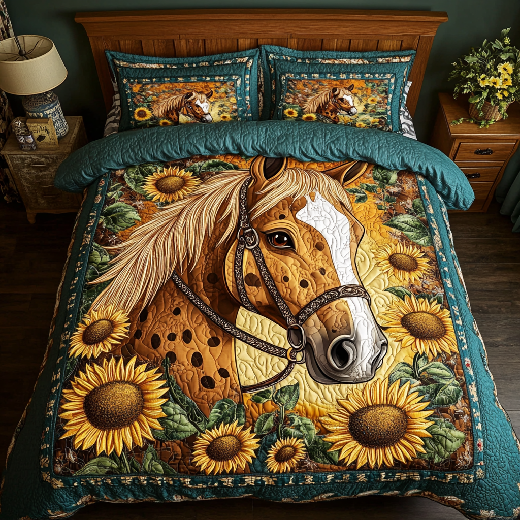 Meadow Runner Quilted Bedding Set Unique Bed Sheet Set Gifts For New Horse Owners