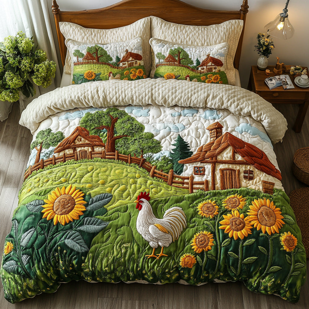 Meadow Serenity Quilted Bedding Set Holiday Duvet Covers Gifts For People Who Raise Chickens