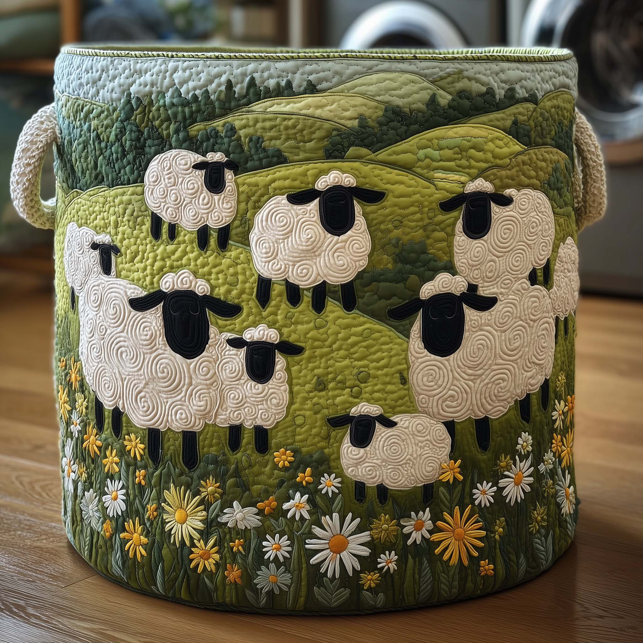 Meadow Sheep Quilted Laundry Basket Natural Home Decor Gift Ideas For Sheep Lover
